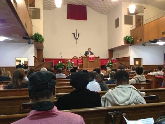 From back rows, looking toward pulpit, this is the general view