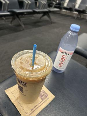 Iced coffee and bottle of water