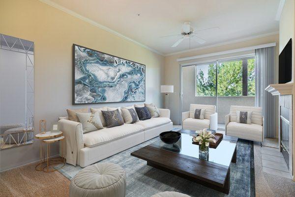 Living room with staged furniture.