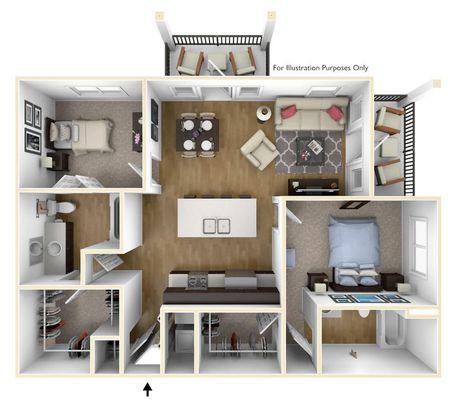 2 bedroom- 1154 sq ft.