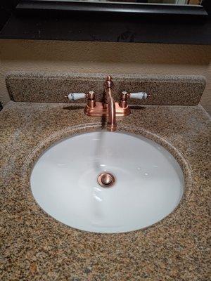 Retrofit Sink with Rose Gold Faucet and Stopper