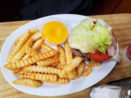 Cheeseburger n fries w cheese sauce