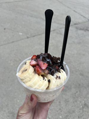 Jade Snow with banana, strawberries, Oreos and sweetened condensed milk.