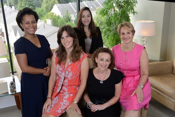 (L to R) Valerie Relacion, M.D., Jessica Lu, M.D., Amanda Caruso (office manager), Wendy J. Hookman, M.D., Joy Paul, LCSW-C