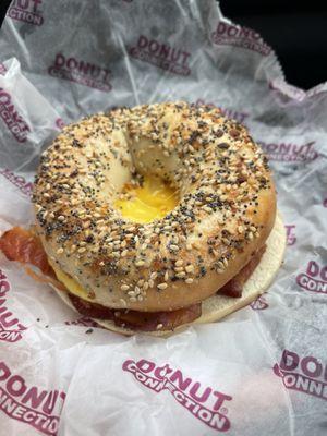 10/10 bacon egg and cheese on an everything bagel