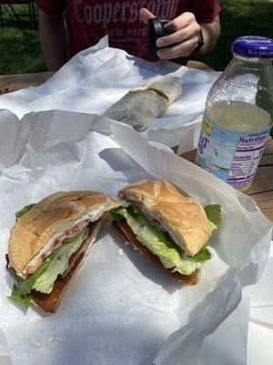 Chicken cutlet sandwich and Burrito