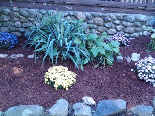 We de-weeded, laid weed block, mulched and flowered...