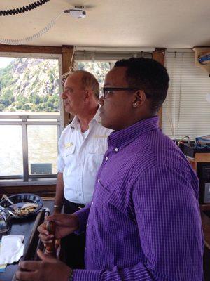 Grandson with Captain of the River Rose. Teaching grandson about ship & the Hudson River. Captain very nice and friendly and informative.