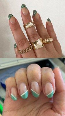 Top: nail inspiration shown to the technician Below: result