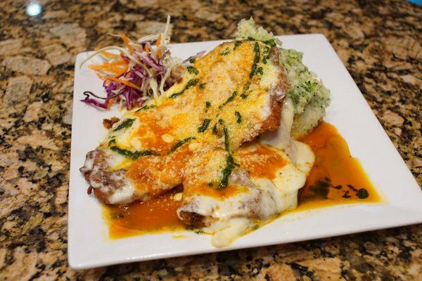 Chicken Parmesan with Broccoli Mashed Potatoes