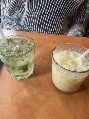 Piña colada and mint mojito