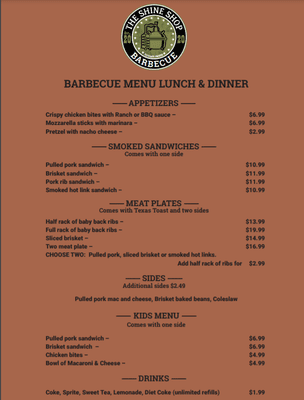 Smoked BBQ Menu Carry out starts @ 11:00am