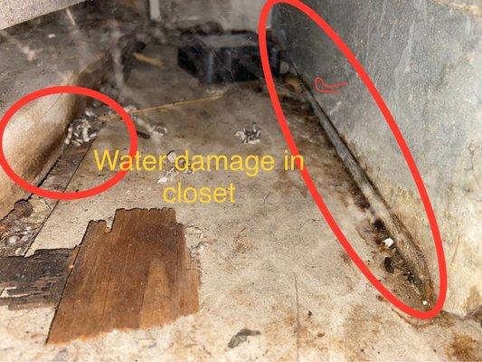 Water damage in utility closet