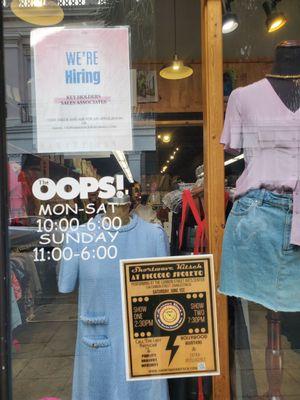 Downtown location :: Shortwave Kitsch Radio show :: WSWK vintage vibes stories :: Oops Co :: in window flyer display