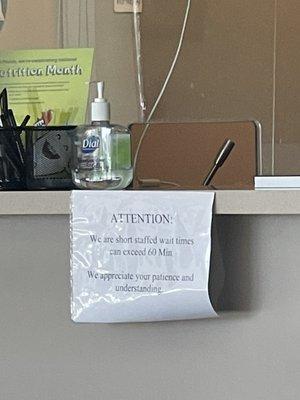 Short staffed Sign