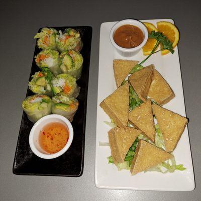 Spring rolls with avocado Golden triangle tofu