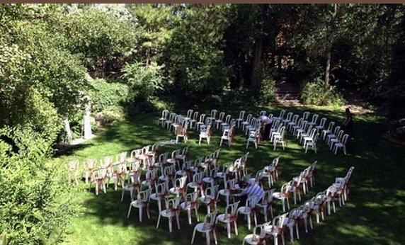 Beautiful rustic wedding venue under the trees.