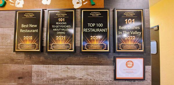 These are culinary awards the owner has one. His restaurant first began in a gas station.