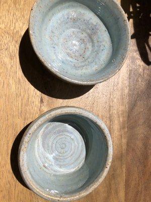 The bowls we made! Such a beautiful glaze. I use mine as a jewelry dish now.