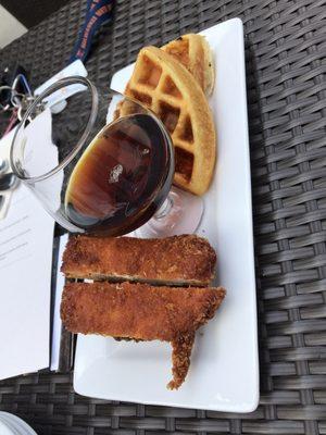 Chicken and waffles, maple syrup in a snifter glass. A+ presentation!