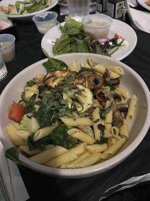 Veggie Pasta and a House Salad. Retirement dinner for a very special nurse.