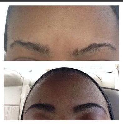 Before and after the amazing Noomie and Anastasia brow sculpting method.