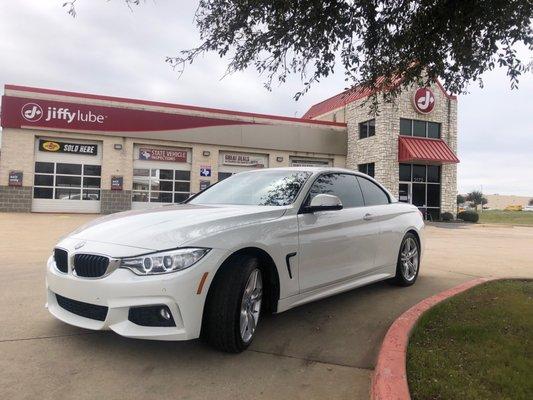 My 2015 BMW 435i Turbo in front of TCC JiffyLube store number 3443 after its first non dealer oil change and service.