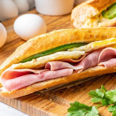 Popular Breakfast Sandwiches (Ham & Egg pictured)