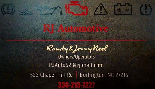 RJ Automotive business card