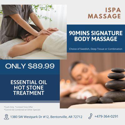 iSpa Massage
 1380 SW Westpark Dr #12, Bentonville, AR 72712
 Call us at 479-364-0291