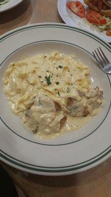 Crab cake Alfredo.  Fantastic! Leftovers, yum!