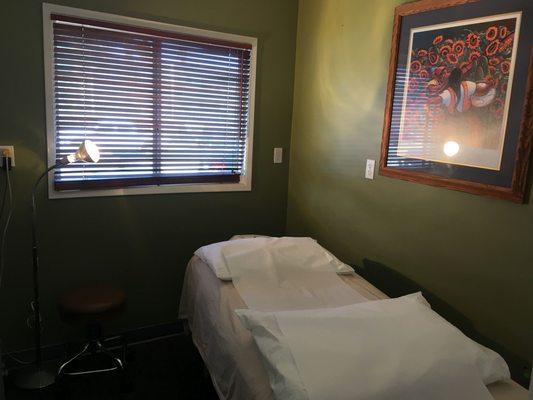 One of our relaxing treatment rooms here at Acusport Health Center. Located in Ocean Beach.