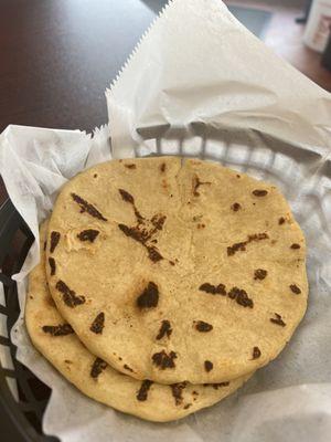 Salvadoran style thick corn tortillas (handmade).