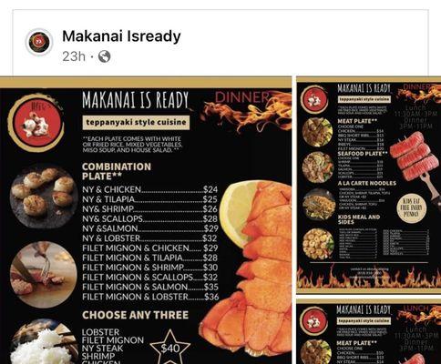 Menu at Makanai is ready