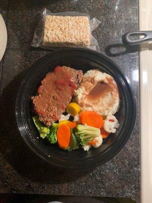 Meatloaf with homemade rice crispy treat