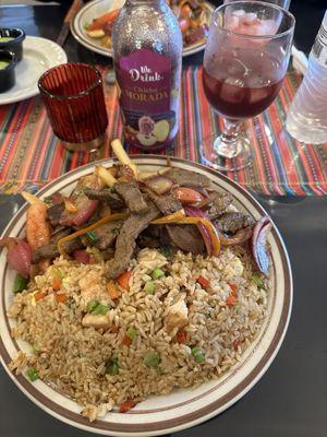 Lomo Saltado with Arroz Chaufa con Pollo