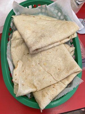 Delicious flour tortillas the size of a dinner plate.