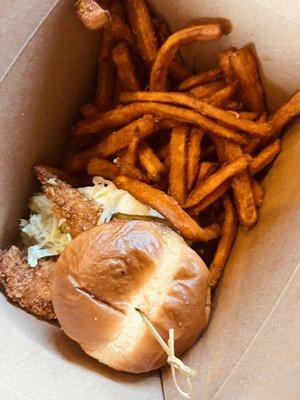 Fish sandwich with sweet potato fries