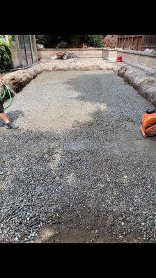 Almost to ground level during the backfill and compaction of a pool.