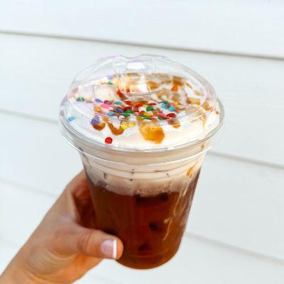 Cold brew with birthday cake cold foam