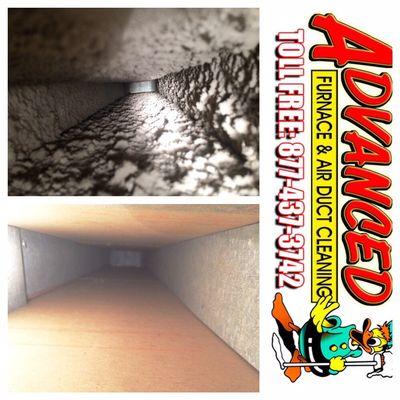 Before and after picture of beamed duct Work we completed