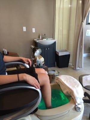 Features 3 comfy pedicure chairs.