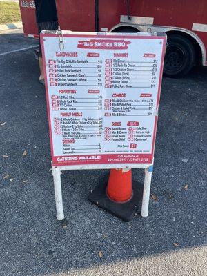 Menu for Big Smoke BBQ Food Truck