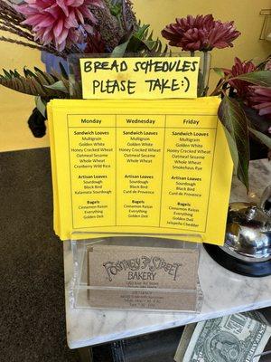 Weekly bread schedule