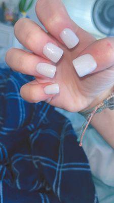 manicure, white nails, sparkly, extensions