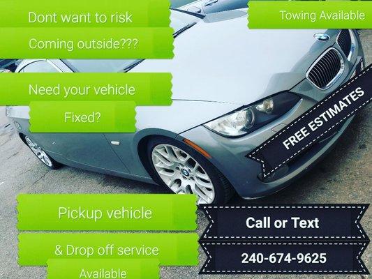 Pickup vehicle and drop off service available... Towing Available call or text 240-674-9625