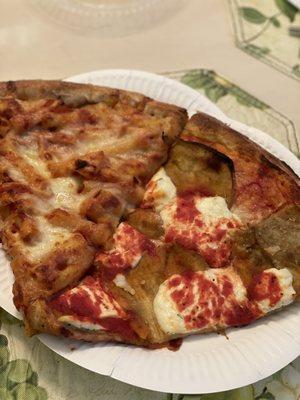 Baked ziti slice and eggplant rollatini slice