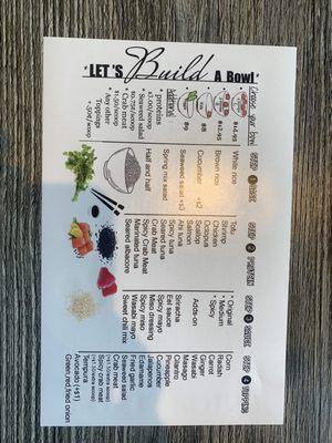 Build a bowl menu