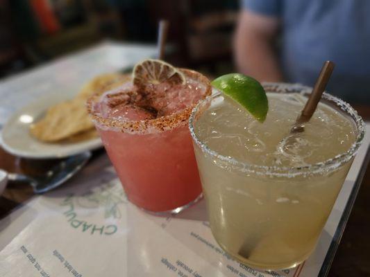 Marg on the rocks & a watermelon mezcal cocktail