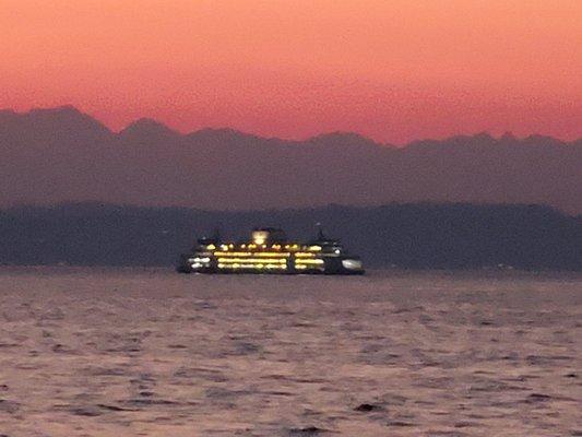 Ferry boat traveling from one end of the bay to the other.